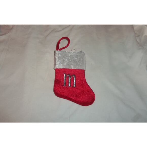 Lower Case m Monogram on red MINI Christmas Stocking 8"X6" by Merry Brite - Picture 1 of 1